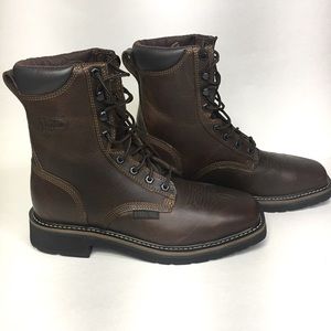 Justin Men's Stampede Pulley Rugged Brown Square Steel Toe Lace Up Work Boot sz8